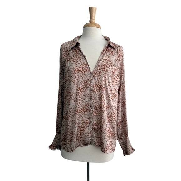 Paige Women's Brown Sayven Floral Long-Sleeve Button-Front Blouse Size Large - Picture 8 of 8